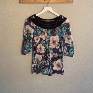Anthropologie Floral Crochet-Neck Top
